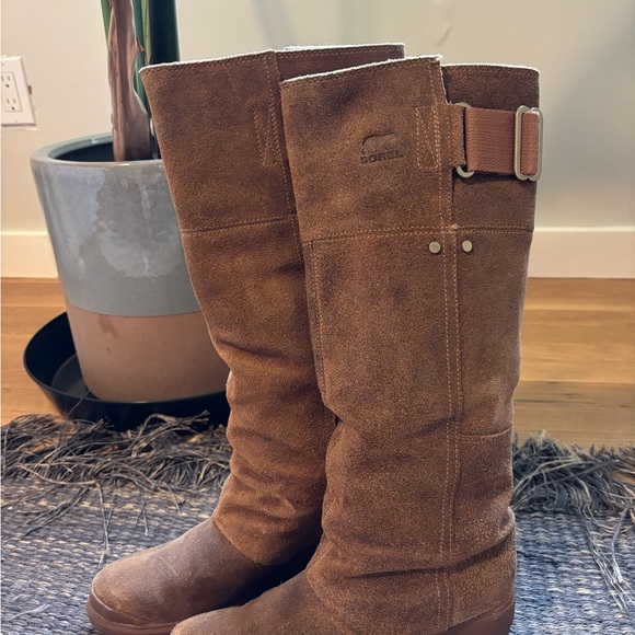 Sorel Women’s Tan Suede Knee High Pull On Boots Waterproof Size 6.5 - Picture 1 of 5